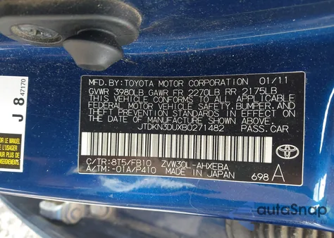 2011 Toyota Prius Two из США, поврежденный, VIN JTDKN3DUXB0271482